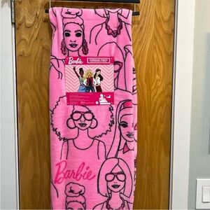 Barbie Oversized Throw Blanket Pink Portrait Faces Print 50x70 NWT